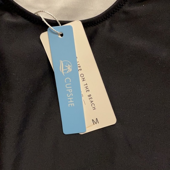 NWT CUPSHE ONE PIECE RUFFLED SWIMSUIT. High cut,  checkered white black / Med - Picture 5 of 14